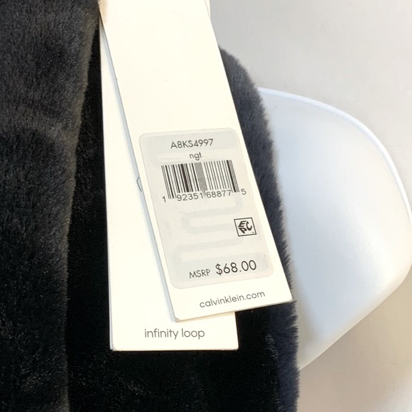 Calvin Klein Navy/Black Faux Fur Scarf - Picture 4 of 5
